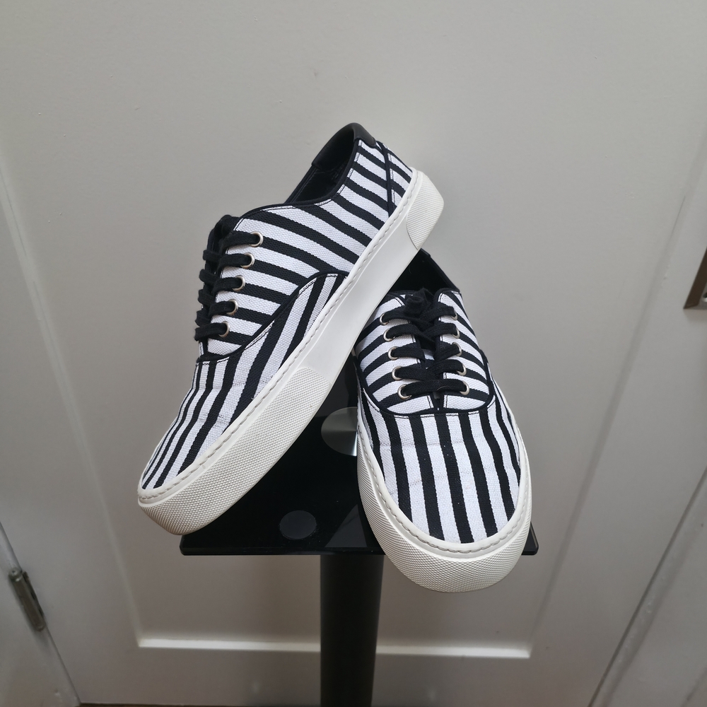 Saint Laurent Venice Black & White Striped Men's Shoes - Picture 2 of 6